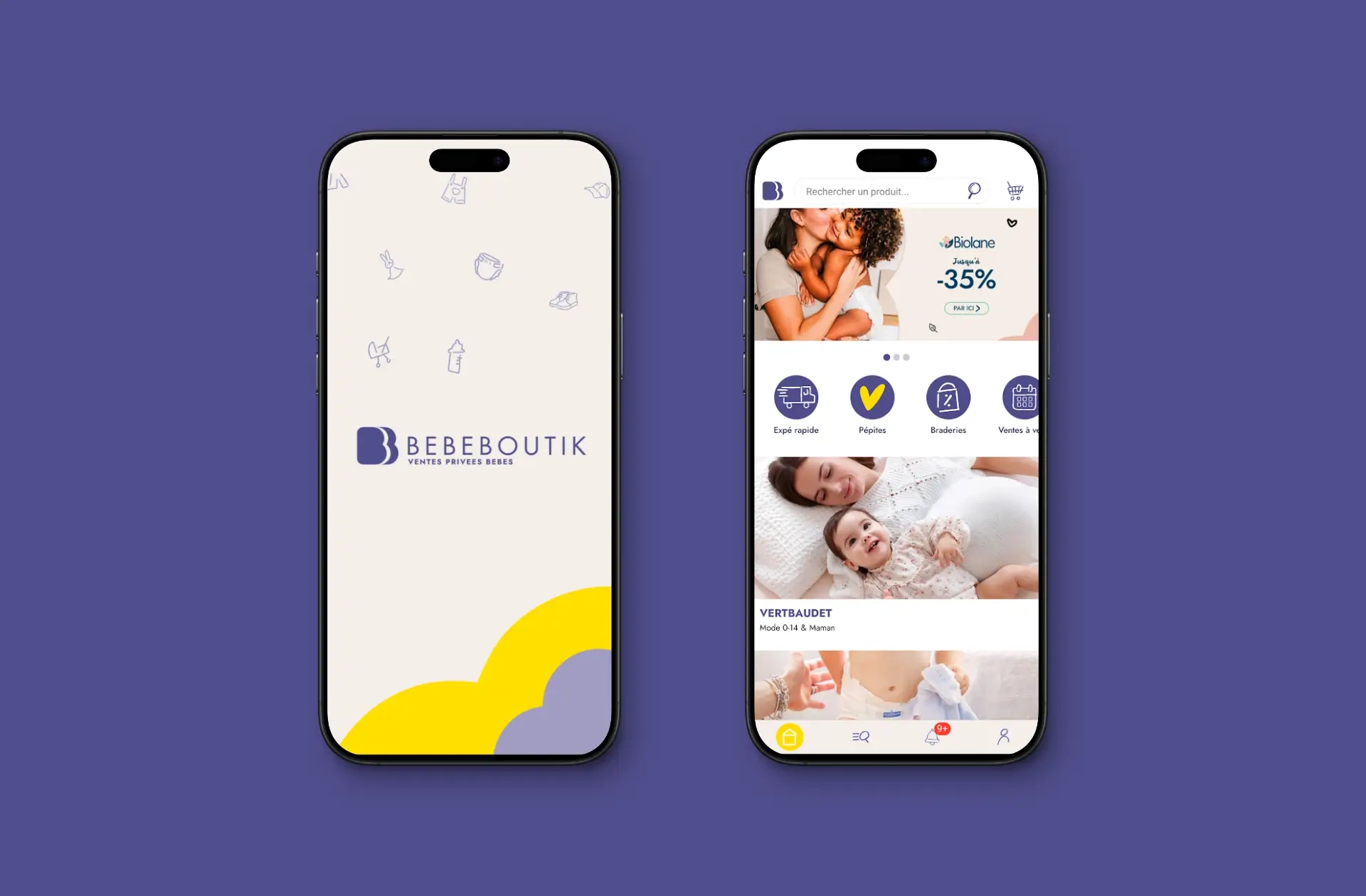 Mockup of the Bebeboutik mobile application