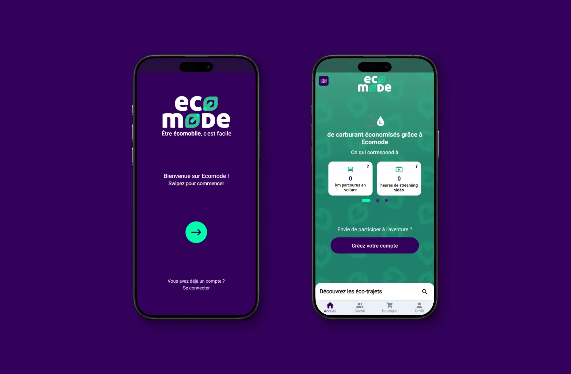 Mockup de l'application mobile Ecomode