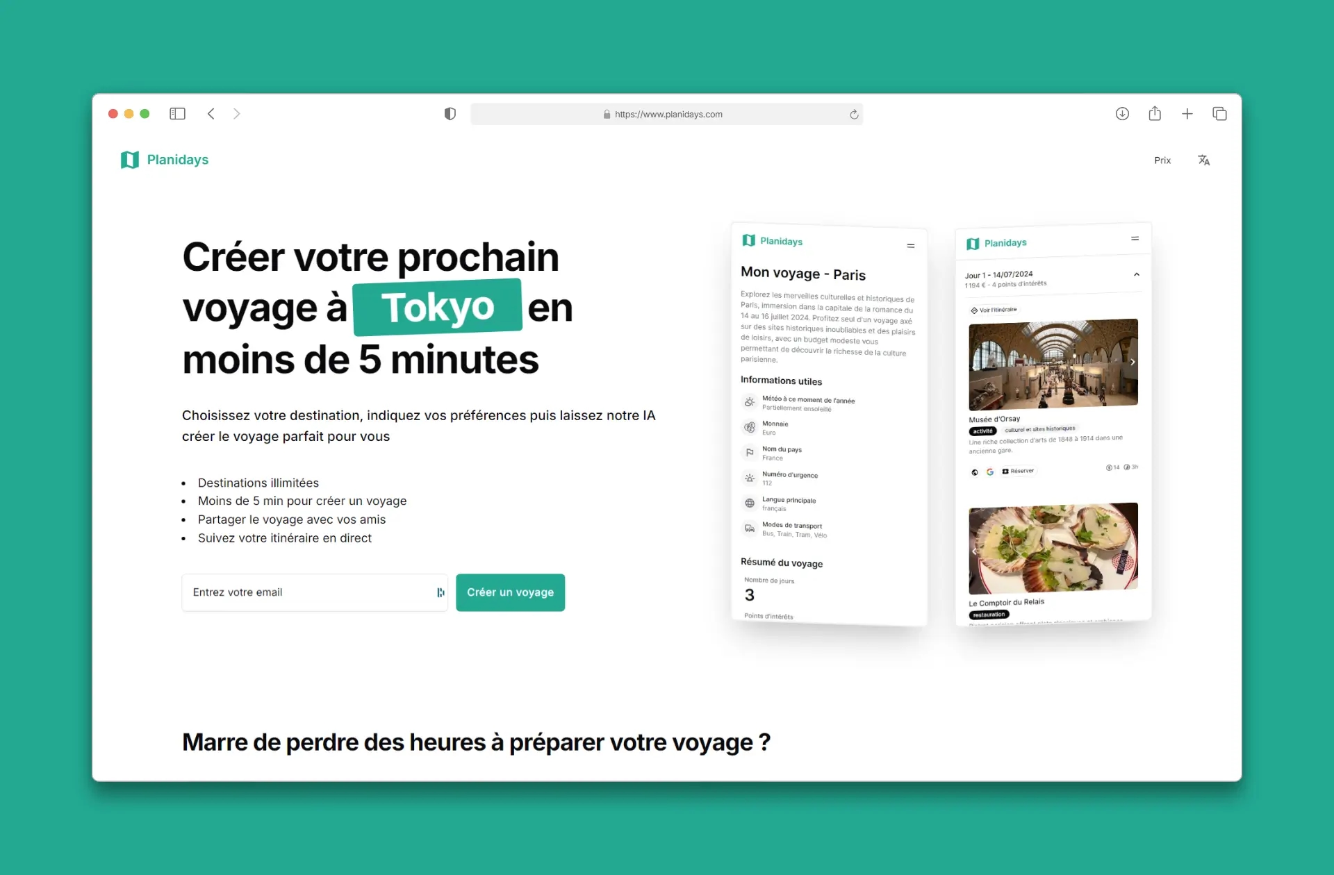 Mockup de l'application web Planidays